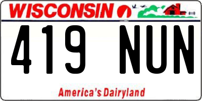 WI license plate 419NUN