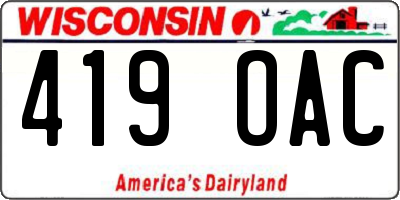 WI license plate 419OAC