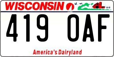 WI license plate 419OAF