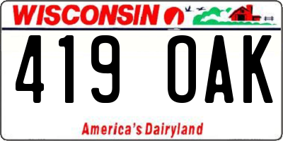 WI license plate 419OAK