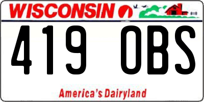 WI license plate 419OBS