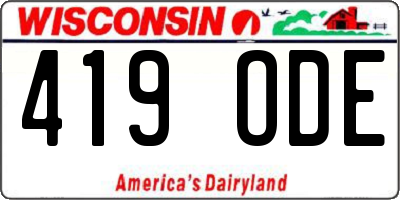 WI license plate 419ODE