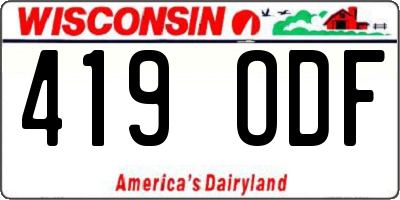 WI license plate 419ODF