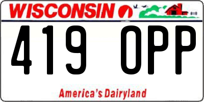 WI license plate 419OPP