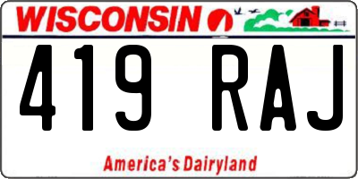 WI license plate 419RAJ