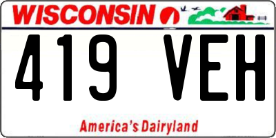 WI license plate 419VEH