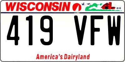 WI license plate 419VFW