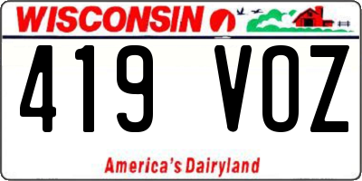 WI license plate 419VOZ