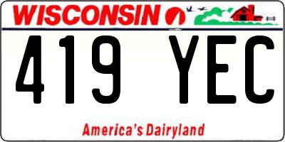 WI license plate 419YEC