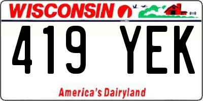WI license plate 419YEK
