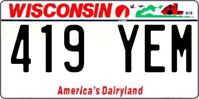 WI license plate 419YEM