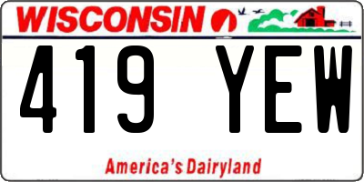 WI license plate 419YEW