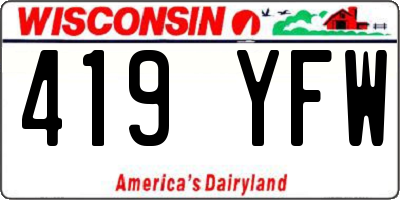 WI license plate 419YFW