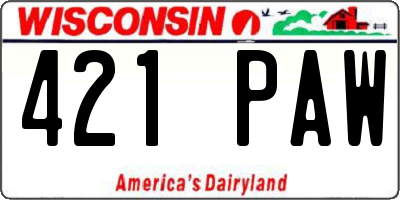 WI license plate 421PAW