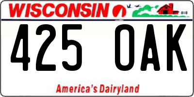 WI license plate 425OAK