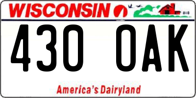 WI license plate 430OAK