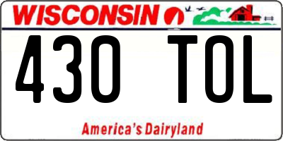 WI license plate 430TOL