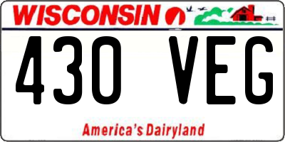 WI license plate 430VEG