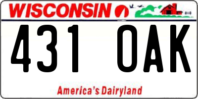 WI license plate 431OAK