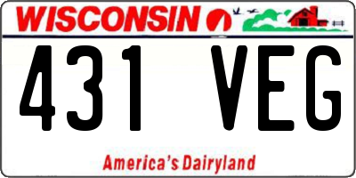 WI license plate 431VEG