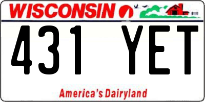 WI license plate 431YET