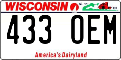 WI license plate 433OEM