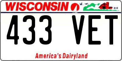WI license plate 433VET