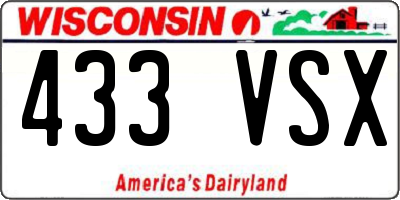 WI license plate 433VSX