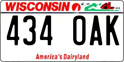 WI license plate 434OAK