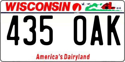 WI license plate 435OAK