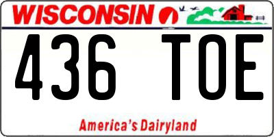 WI license plate 436TOE