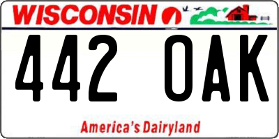 WI license plate 442OAK