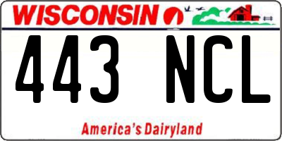 WI license plate 443NCL