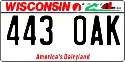 WI license plate 443OAK