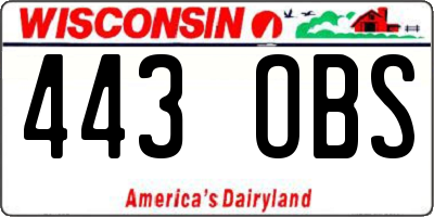WI license plate 443OBS
