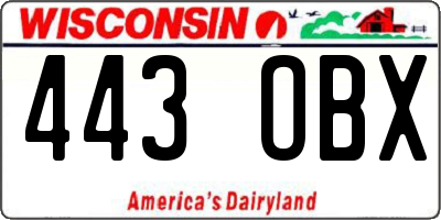 WI license plate 443OBX