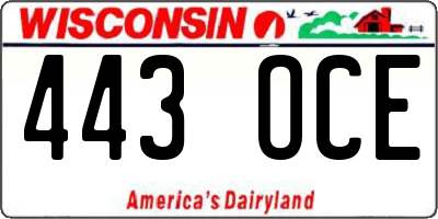WI license plate 443OCE