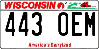 WI license plate 443OEM