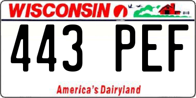 WI license plate 443PEF