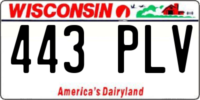 WI license plate 443PLV