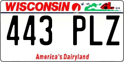 WI license plate 443PLZ
