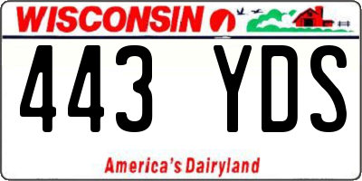 WI license plate 443YDS