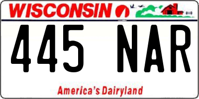WI license plate 445NAR
