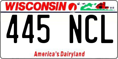 WI license plate 445NCL