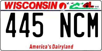 WI license plate 445NCM