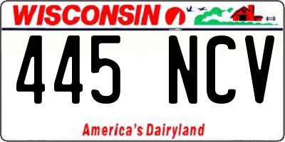 WI license plate 445NCV