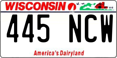 WI license plate 445NCW