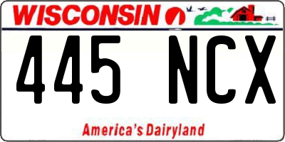 WI license plate 445NCX