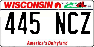 WI license plate 445NCZ