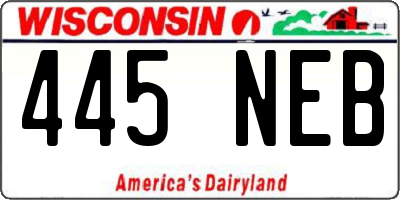 WI license plate 445NEB